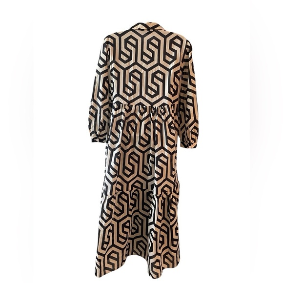 ZARA Black White Ecru Geometric Print Tunic Midi Dress Size XS Flowy Chic Shirt - Picture 3 of 5